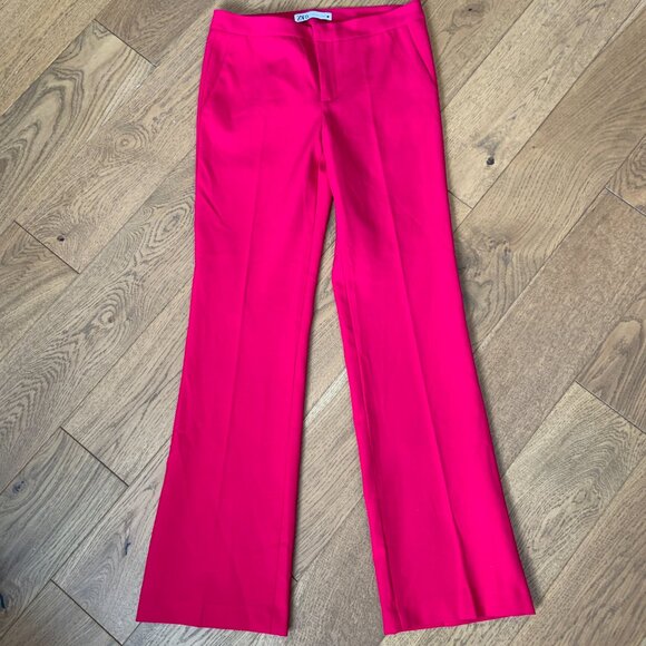 Zara Low Rise Flare Dressy Pants Trousers Pockets Fuchsia Pink Size S - Picture 8 of 15